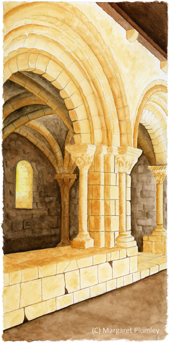 watercolor painting of a cloister'