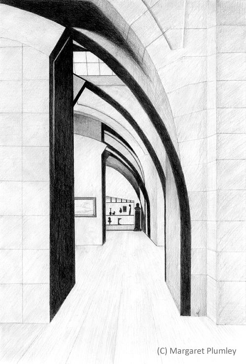 pencil drawing of the interior of Musee D'Orsay, Paris'
