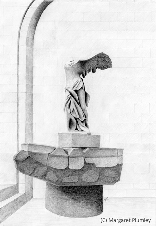 pencil drawing of a statue in the Louvre Museum, Paris'